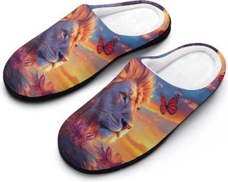 Generic Lion And Family Beach Funny Mens Cotton Slippers Soft Non-Slip Rubber Sole House Slipper Indoor Outdoor