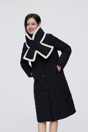 Bosideng Womens Long Down Jacket With detachable scarf - Black - Size 14 UK