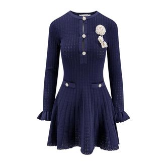 Self Portrait Kleedjes, Dames, Blauw, L, Navy Gehaakte Bloem Mini Jurk