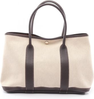 Herm&egrave;s Beige Brown Canvas Toile H Buffalo Leather Handbag Tote Bag (Pre-Owned)