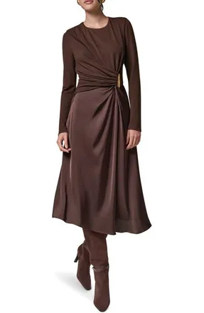 DKNY Hardware Waist Long Sleeve Dress in Espresso at Nordstrom, Size X-Small