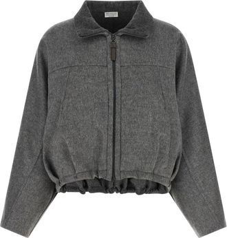 Brunello Cucinelli Grey Solid Shirt Collar Jacket