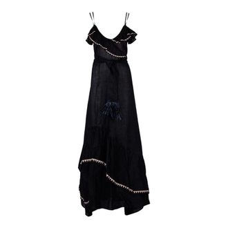 PHO Firenze Maxi Dresses, female, Black, Size: M Long Ramie Dress