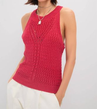 Greylin Jhayna Knit Crochet Halter Top In Red