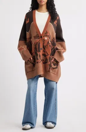 Dressed in Lala Wild Mustang Oversize Cardigan in Brown at Nordstrom, Size Large