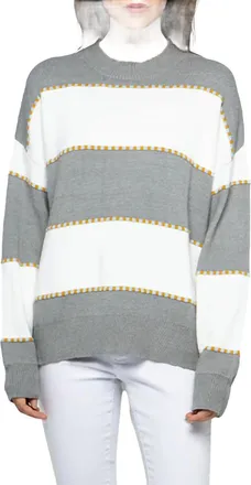 Merci Two-Tone Striped Crewneck Sweater In Heather Grey