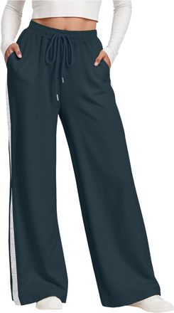 Generic Womens High Waist Soft Cotton Blend Sweatpants Elastic Waistband with Drawstring Joggers Pants Deep Pockets Wide Leg Straight Loose Fit Comfortable fo