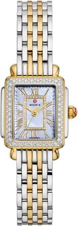 Michele Deco Madison Mini Diamond & Mother-of-Pearl Two-Tone Bracelet Watch, 23mm x 24mm in Two-Tone/Blue at Nordstrom
