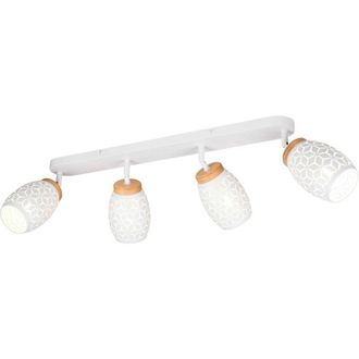 Trio Leuchten Barra 4 luci, metallo, bianco e legno, L 74 cm, Bidar
