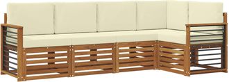 vidaXL Conjunto De Sof&aacute;s De Exterior 5 Uds. Natural Y Crema Poli&eacute;ster Vidaxl