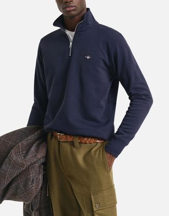 GANT Mens GANT Mens Sweatshirt Embroidered Shield Half Zip Pullover Winter Jumper Black - Navy - Size: 42