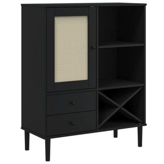 Berkfield Home Highboard SENJA Rattan Look Black 90x40x112cm Solid Wood Pine | Size: 90 x 40 x 112 cm