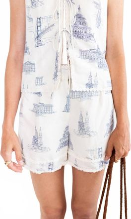 Skies Are Blue Clothing Sightline Summer Printed Shorts (Size Reg & Plus) In Navy Blue Toile Print