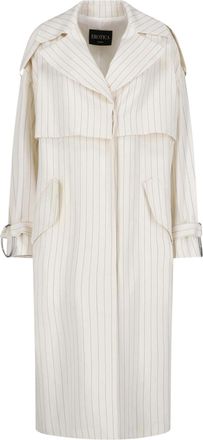 Dondup White Gessato Wool Pinstripe Trench Coat