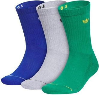 adidas Gender Inclusive Originals Trefoil 3-Pack Rib Crew Socks in Royal Blue/White Grey/Green at Nordstrom, Size Large