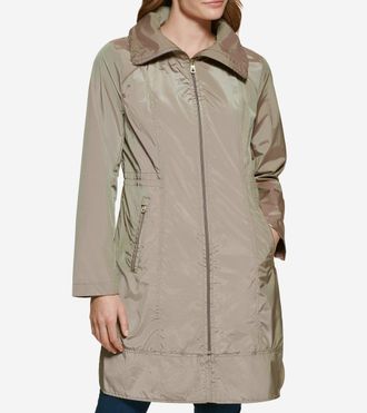 Cole Haan Womens Packable Travel Rain Jacket - Beige Size Medium