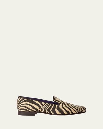 Ralph Lauren Purple Label Mens Alonzo Zebra Print Linen Slippers