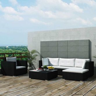 vidaXL Set Muebles De Jard&iacute;n 6 Piezas Y Cojines Rat&aacute;n Sint&eacute;tico Negro Vidaxl