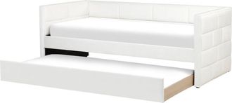 Beliani Glam Velvet eu Single Trundle Bed Frame 3ft Slatted Frame Tufted Pastel Off-White Chavonne