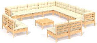 vidaXL Muebles De Jard&iacute;n 14 Piezas Cojines Madera Maciza De Pino Crema Vidaxl