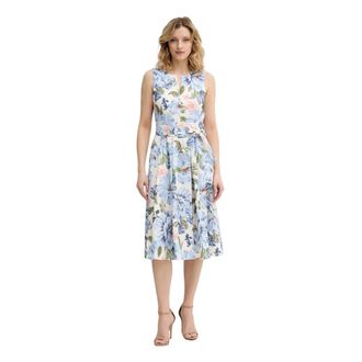 Oui Bloemenprint Geplooide Jurk - Dames - Casual kleedjes - Veelkleurig - M - Katoen - Kleedjes