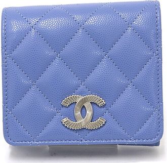 Chanel Matelasse Blue Grained Calfskin Wallet (Tri-Fold) (Pre-Owned)
