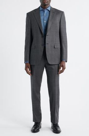 Canali Siena Regular Fit Charcoal Grey Glen Plaid Super 130s Wool Suit at Nordstrom Rack, Size 46 Us / 58 Eu Regular