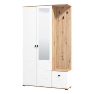 Dmora Mueble De Entrada Raroto, Espejo Incluido, 4 Estantes, Perchero, 116x35x197h Cm Blanco