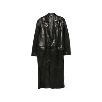 Ann Demeulemeester Knopen Leren Jas - Heren - Mantel - Zwart - L - Katoen - Jassen