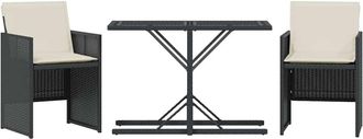 vidaXL Vidaxl - Mesita Y Sillas Con Cojines 3 Piezas Rat&aacute;n Sint&eacute;tico Negro