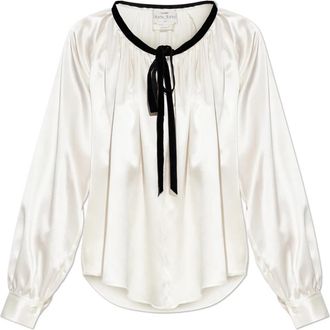 Forte_Forte Zijden top met decoratieve strik bij de halslijn - Dames - Blouses - Beige - M - Overhemden
