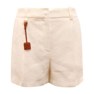 Elisabetta Franchi Sh 01252E2 Gabardine Shorts van linnenmix - Dames - Bermuda - Wit - L - Linnen - Korte Broeken
