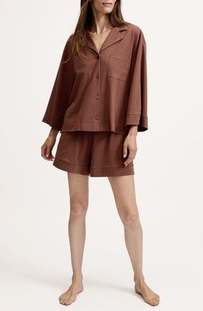 Petite Plume Olivia Featherweight Pima Cotton Short Pajamas in Brown at Nordstrom, Size X-Small