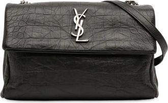 Saint Laurent Borsa a tracolla West Hollywood media in pelle di vitello goffrata con effetto coccodrillo e monogramma 2019 - Nero