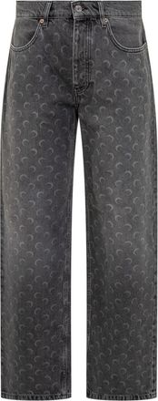 Marine Serre Marine Greenhouses Jeans In Grey Denim With Lunar Patterning