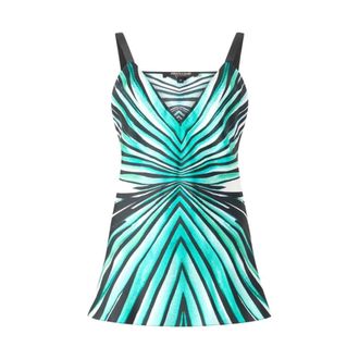 Roberto Cavalli Zee Print Zijden Top - Dames - Tops zonder mouwen - Blauw - M - Tops