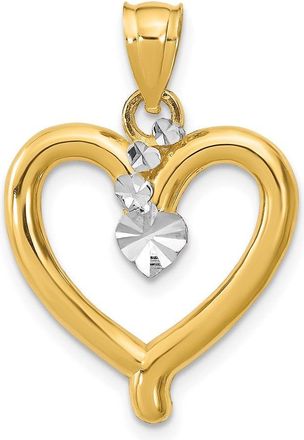 Diamond2Deal 14k Yellow Gold Rhodium Diamond-cut Heart Charm