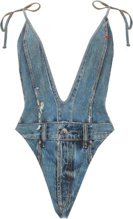 Diesel Black Effetto Denim Polyester-Blend High-Cut One-Piece Swimsuit