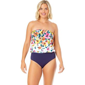 Anne Cole Womens Gradient Floral Strapless Blouson Keyhole One Piece Swimsuit at Nordstrom, Size 10