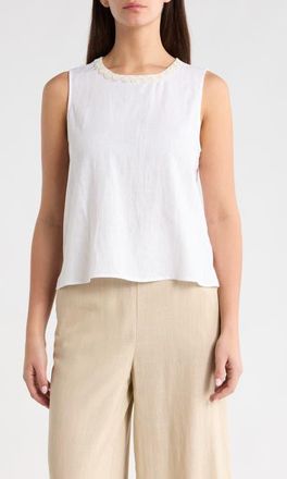 Vince Camuto Rosette Neckline Sleeveless Top in Ultra White at Nordstrom, Size Xx-Large