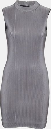 Neil Barrett Grey Stripe Textured Jersey Mini Dress