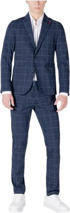 Mulish Geruite Suit met Reverskraag - Heren - Business pakken - Blauw - 3XL - Katoen - Kostuums