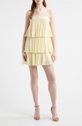 LoveShackFancy Cedra Layered Ruffle Dress in Butter Lemon at Nordstrom, Size 14