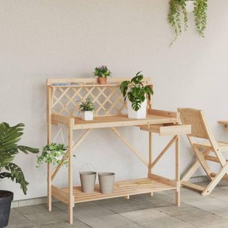 Berkfield Home Potting Bench with Trellis Solid Wood Fir in Light Brown