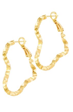 Savvy Cie Jewels GOLD PLATED OVER BRASS TWISTED HEART SHAPE HOOP EARRINGS