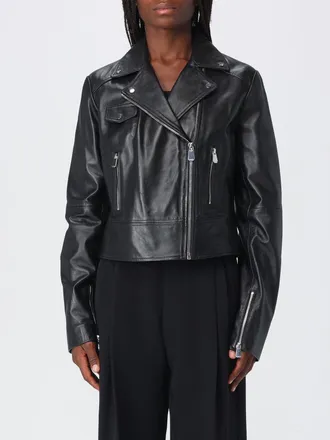 Pinko Giacca biker corta New Sensibile in nappa di agnello con zip asimmetrica