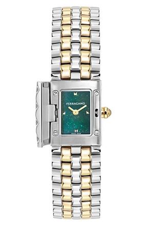 Ferragamo Secret Bracelet Watch, 18.5mm x 30mm in Ip Two Tone/Green at Nordstrom