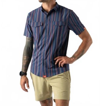 Rabbit Mens High Country Short Sleeve Snap Shirt In Midnight Sail Stripe/navy Plaid