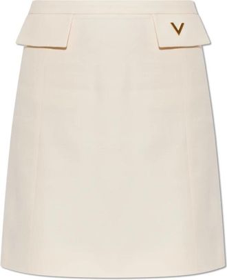 Valentino Garavani Rok met zakken - Dames - Korte rokken - Beige - M - Wol - Rokken