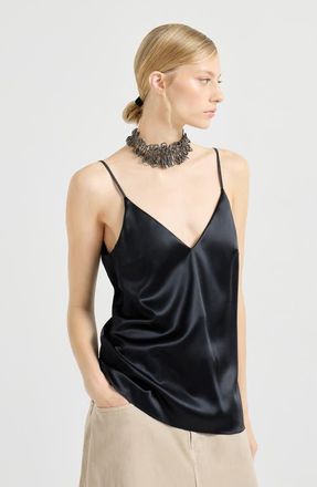 Brunello Cucinelli Stretch silk satin camisole in Black at Nordstrom, Size Xx-Large Eu